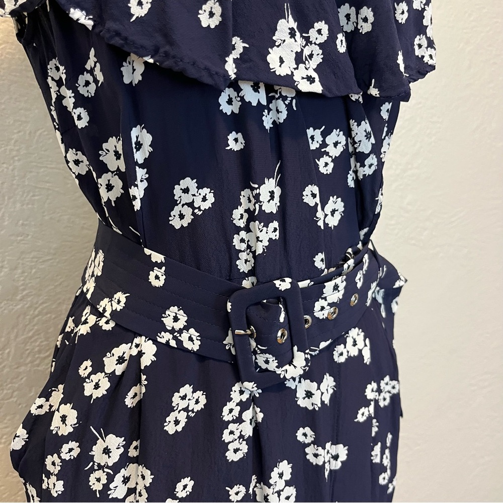 BGL Dress Navy Blue Floral Wrap Belted XL Extra Large - Picture 4 of 10